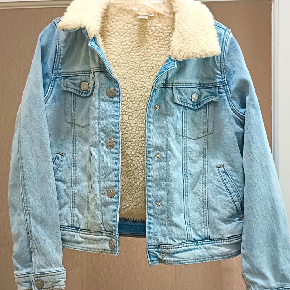 Cat & Jack Girls Denim Jacket Faux Shearling Lined Blue Size 10-12 L